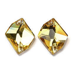 Свет Топаз Пришить неправильный ромб по стразам, 2 звенья отверстий, плоская задняя и задняя, аксессуары для одежды, светлый топаз, 17~17.5x13~14x4.5~5 мм, отверстие : 1 мм, 28 шт / совет