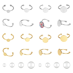 Золотой & Цвет Нержавеющей Стали 24шт 304 компонент открытого манжетного кольца из нержавеющей стали, настройки звонка, с 24 прозрачными стеклянными кабошонами, золотые и нержавеющая сталь цвет, лоток : 6~12 мм, размер США 8 1/2 (18.5 мм)