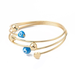 Deep Sky Blue Brass Cuff Bangles, Enamel Evil Eye Bangles for Women, Real 18K Gold Plated, Deep Sky Blue, Inner Diameter: 2-1/4 inch(5.7cm)