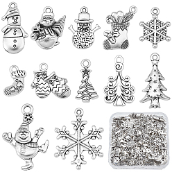 Antique Silver 120Pcs 12 Style Tibetan Style Alloy Pendants, Lead Free & Cadmium Free, for Christmas, Mixed Shapes, Antique Silver, 14.5~30x10.5~22x1.5~3mm, hole: 1.2~2.5mm, 10pcs/style