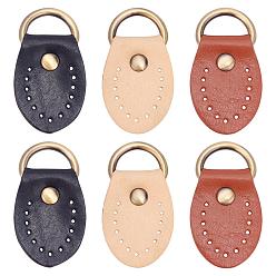 Mixed Color Genuine Leather Bag Accessories, with Antique Bronze Iron D Ring, Bag replacement Accessories, Mixed Color, 51x31x1mm, Hole: 1.5mm and 9x19mm, 3 colors, 2pcs/color, 6pcs/box