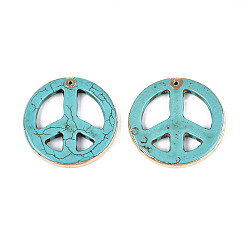 Небесно-голубой Подвески в виде знака мира из окрашенной синтетической бирюзы, с золотым латунным краем, голубой, 45x4.5~5 мм, отверстие : 1.4 мм