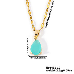 Бирюза Модные латунные ожерелья с подвесками в виде слезы из стекла, золотые, бирюзовые, 15.75 дюйм (40 см)