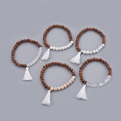 Gemischte Stein Natürliche gemischte Steinperlen Armbänder, mit Holzperlen und Baumwollfaden Quasten Anhänger, 2-1/8 Zoll (5.4 cm), 5 Stk. / Satz