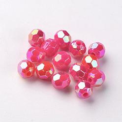 Темно-Розовый Круглые бусины из экологически чистого полистирола и акрила с цветным покрытием ab, граненые, темно-розовыми, 8 мм, Отверстие : 1 мм , около 2000 шт / 500 г