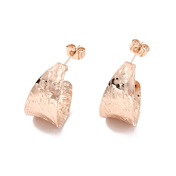 Rose Gold Ion Plating(IP) 304 Stainless Steel Chunky C-shape Stud Earrings, Half Hoop Earrings for Women, Rose Gold, 21x12x0.5mm, Pin: 0.7mm
