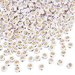 Letter G 500 Uds plateando cuentas de acrílico, metal dorado enlaced, agujero horizontal, plano y redondo con alfabeto, blanco, letra g, 7x3.5 mm, agujero: 1.2 mm