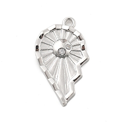 Платина Латунные микро проложить кубического циркония подвески, сердце прелести, без свинца и без кадмия, долговечный, платина, 23x13.5x2 мм, отверстие : 1.5 мм