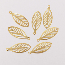 Golden 201 Stainless Steel Pendants, Leaf, Golden, 23x9x0.3mm, Hole: 1mm