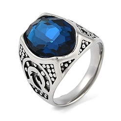 Античное Серебро Овальные 304 из нержавеющей стали стеклянные кольца перста, широкие мужские кольца, античное серебро, овальный : 20.5x16 mm, внутренний диаметр: 21 мм