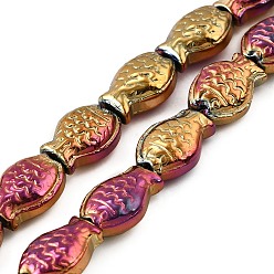 с Покрытием Меди Стеклянные бусины с гальваническим покрытием , рыба, полное покрытие, с медным покрытием, 15x10x3 мм, отверстие : 1 мм, около 28~29 шт / нитка, 15.16~15.75 дюйм (38.5~40 см)