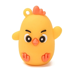 Yellow PVC Plastic Pendants, Chick Charms, Yellow, 39x32.5x26.5mm, Hole: 2mm