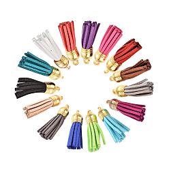 Doré  Pompon en daim pendentif décorations, avec des découvertes en plastique ccb, couleur mixte, or, 38x10mm, trou: 2mm, 2pcs / couleur, 30 pièces / kit
