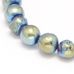 Green Plated Round Electroplate Natural Quartz Crystal Bead Strands, 6~7mm, Hole: 1mm, about 68pcs/strand, 14.96 inch