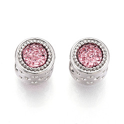 Pink Cmолы европейские шарики, со сплавочной фурнитурой, бусины с большим отверстием, колонка, платина, розовые, 11.5x10 мм, отверстие : 5 мм