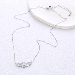 Нержавеющая Сталь Цвет Кольцо из нержавеющей стали с кристаллами и стразами, с крыльями ангела, подвеска на шею для женщин, цвет нержавеющей стали