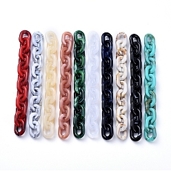 Mixed Color Transparent Acrylic Handmade Cable Chain, Oval, Mixed Color, 23.5x18x5mm, about 39.37 inch(1m)/strand
