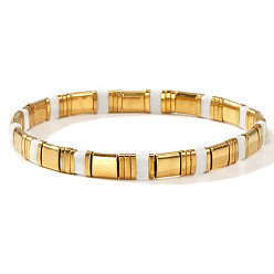 Белый Стеклянные бусины эластичные браслеты для женщин, прямоугольные, белые, 6.30 дюйм (16 см) ~ 6.50 дюйм (16.5 см)