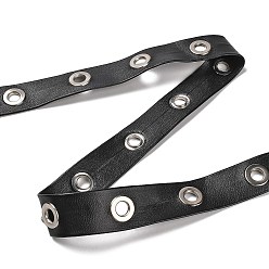 Black Flat Imitation Leather Cords, with Brass Eyelets, Garment Accessories, Black, 19x1.5mm, about 7.11~7.66 Yards(6.5~7m)/pc