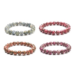 Mixed Stone Mixed Assembled Gemstone Round Beaded Stretch Bracelets, for Men Women, Inner Diameter: 2-1/8 inch(5.35cm)