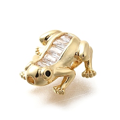 Настоящее золото 18K Латунь с кубиками циркония, лягушка, стойки покрытие, долговечный, без кадмия, без никеля и без свинца, реальный 18 k позолоченный, 12.5x12.5x5 мм, отверстие : 1.2 мм