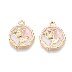 (52) Непрозрачная лаванда Подвески из эмали и сплава, плоские круглые и цветочные подвески, золотой свет, разноцветные, 19x16x3 мм, отверстие : 1.8 мм