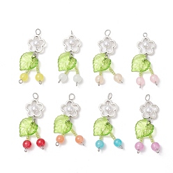 (52) Непрозрачная лаванда 8шт 8 цвета АБС пластик имитация жемчуга подвески, цветок, с рамами из сплава и 304 открытыми кольцами для прыжков из нержавеющей стали, разноцветные, 45~46.5x15x7 мм, отверстие : 2~4 мм