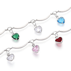 Платина Латунные зубчатые стержневые цепи, с подвеской в виде сердца из кубического циркония, пайки, с катушкой, платина, 15.5x1.8 мм, около 16.40 футов (5 м) / рулон