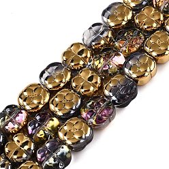 Золотистый Стеклянные бусины с гальваническим покрытием , слива, золотые, 10x10x6 мм, отверстие : 0.9 мм, около 64~66 шт / нитка, 24.69~25.87'' (62.72~64.68 см)