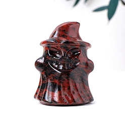 Красный Обсидиан Хэллоуин из натурального красного дерева, резной обсидиан, призрак со шляпой, статуэтки, статуи для домашнего офиса, украшение для рабочего стола, 25~30x38~40 мм