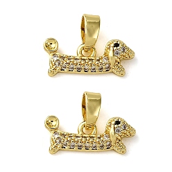 Настоящее золото 18K Латунный микро pave прозрачный кубический цирконий кулон настройки горный хрусталь, собачий шарм, реальный 18 k позолоченный, пригодный для стразов 1.6 мм, 6x14.5x2.5 мм, отверстие : 2.5 мм