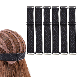 Black 6Pcs Cloth Anti-slip Wig Caps, Adjustable Elastic Mesh Net Wig Caps Hook Fixing Strap, Black, 180~325x29.5x4~12mm