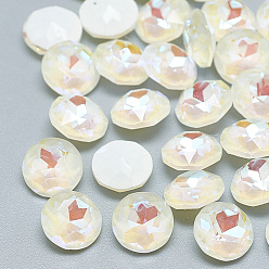 Crystal Pointed Back K9 Glass Rhinestone Cabochons, Mocha Fluorescent Style, Random Color Back Plated, Fluorescent, Flat Round, Crystal, 8x4mm