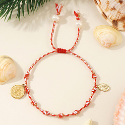 Красный 304 Браслеты с религиозными подвесками из нержавеющей стали, Регулируемые браслеты из плетеного хлопкового шнура для женщин, Дева Мария и святой Бенедикт, золотые, красные, 11.02 дюйм (28 см)