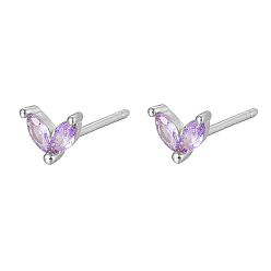 Lilas Argent 925 boucles d'oreilles en argent sterling avec micro pavé de zircone cubique, feuille, lilas, 5.5mm