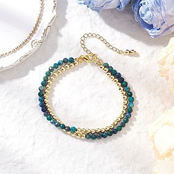 Хризоколла Двухслойные браслеты из натурального хризоколла и лазурита с круглыми бусинами для женщин, с латунным шарики прокладки, 7-1/8~7-1/4 дюйм (18~18.5 см)