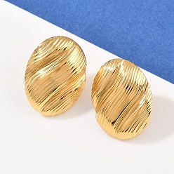 Настоящее золото 18K 304 серьги-гвоздики из нержавеющей стали овальной формы с полосками, ионное покрытие (ip), реальный 18 k позолоченный, 21x15.5 мм