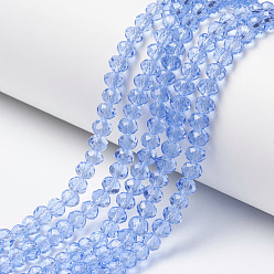 Light Sky Blue Glass Beads Strands, Faceted, Rondelle, Light Sky Blue, 6x5mm, Hole: 1mm, about 83~85pcs/strand, 38~39cm