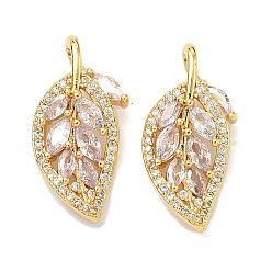 Прозрачный Латунные микро проложить кубического циркония подвески, лист прелести, без никеля , реальный 18 k позолоченный, прозрачные, 22.5x12x5 мм, отверстие : 3x2.5 мм