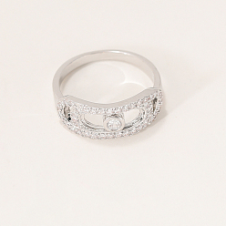 Серебро Латунные полые геометрические кольца для женщин с кубическим цирконием, серебряные, 7 мм, внутренний диаметр: регулируемый