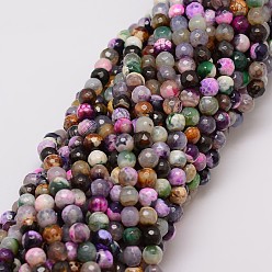 Colorful Natural Fire Crackle Agate Bead Strands, Dyed, Faceted, Round, Colorful, 6mm, Hole: 1mm, about 56~58pcs/strand, 14 inch