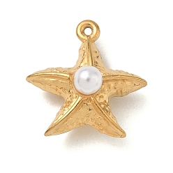 Морская звезда 304 подвески из нержавеющей стали, с abs имитационными жемчужными бусинами , ионное покрытие (ip), реальный 18 k позолоченный, морская звезда, 17x17x10 мм, отверстие : 1 мм