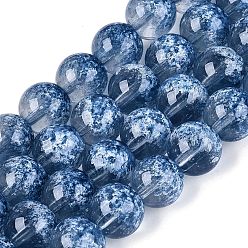 Marine Blue Transparent Half Spray Painted Glass Beads Strands, Round, Marine Blue, 10mm, Hole: 1~1.2mm, about 81~86pcs/strand, 29.72~31.69 inch(75.5~80.5cm)