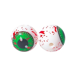 Зеленый лайм Круглые силиконовые бусины пищевого качества с кровавыми глазами для Хэллоуина, зеленый лайм, 15 мм