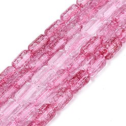 Cerise Crackle Transparent Glass Beads Strands, Column, Faceted, Cerise, 9~9.5x5.5~6mm, Hole: 1~1.2mm, about 37~38pcs/strand, 13.39~13.78 inch(34~35cm)