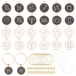 Gemischte Farbe DIY 12 Sternbild-Anhänger Weinglas-Anhänger-Set, einschließlich Legierungs-Emaille-Anhänger, Weinglas-Charm-Ringe und Biegeringe aus Messing, Gemischte Farbe, anhänger: 24 stück / karton