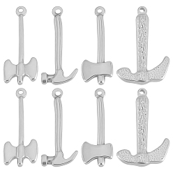 Stainless Steel Color 8Pcs 4 Style 304 Stainless Steel Pendants, Axe, Stainless Steel Color, 34x14x3.5mm, Hole: 1.6mm, 4 style, 2pcs/style, 8pcs
