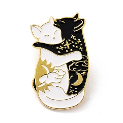 White Hugging Cat Enamel Pin, Cute Alloy Enamel Brooch for Backpacks Clothes, Light Gold, White, 35x23x9.5mm