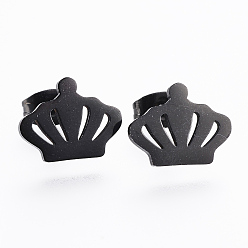 Черный Цвет Металла 304 из нержавеющей стали серьги, корона, металлический черный , 10x12x1 мм , штифт: 0.8 мм