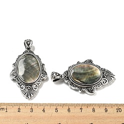 Black Lip Shell Natural Black Lip Shell Big Pendants, Antique Silver Plated Alloy Oval Charms, 55x31.5x8.5mm, Hole: 7x5mm